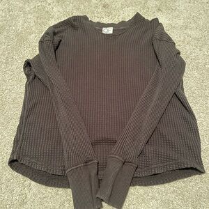 aerie Waffle Knit Long Sleeve Top in Dark Charcoal